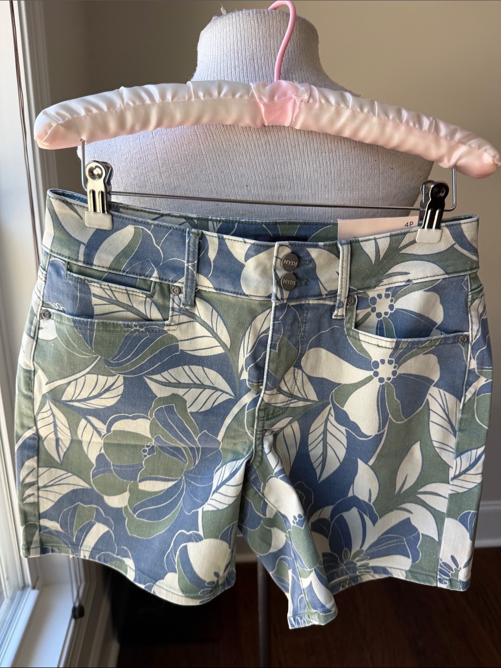 NYDJ Floral Denim Shorts in Blue, Green & White